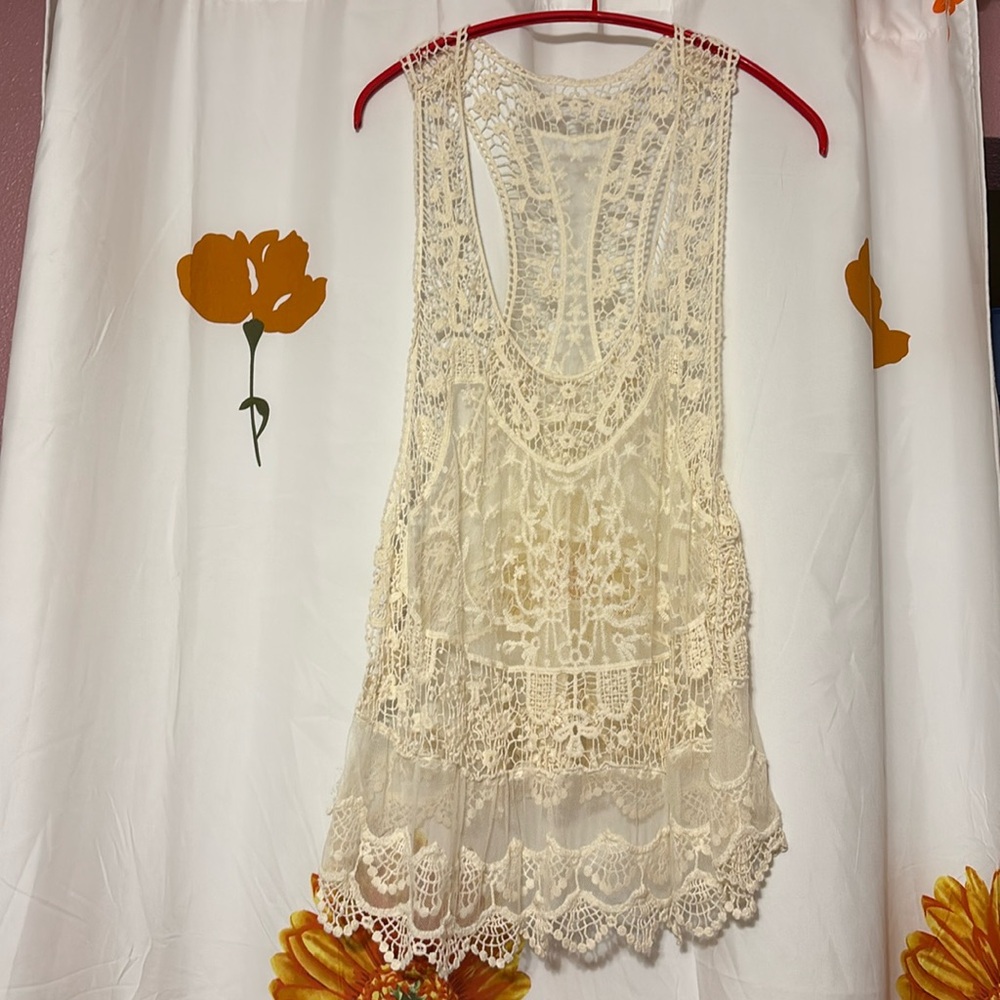 New Boho Crochet Lace Racerback Tank Swim Cover Up